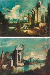Capriccio Con Rovine Sulla Riva Del Fiume by Giuseppe Zola
