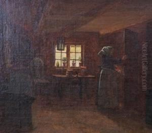 Interior Med Kvinna Vid Dorr