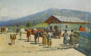 Caucasian Scene Before The Mountains