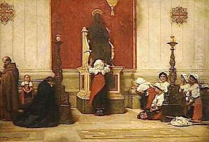 Pilgrims at the foot of the statue of Saint Peter by Leon Bonnat
