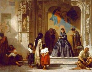Young woman doing charity at the entrance to the chapel of the hospital in San Sebastian Cordoba by Leon Bonnat