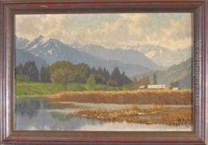 Spatsommer An Einem Oberbayerischen See Mit Blick In Die Alpen by Carl Zopf