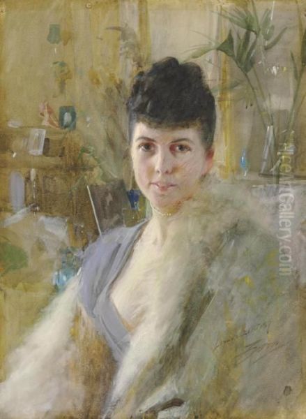 Portrait Of A Lady In A Drawing Room - view 1