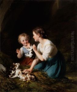Kinder Mit Katzchen by Fritz Zuber-Buhler
