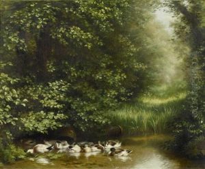 Ducks On A Pond by Fritz Zuber-Buhler