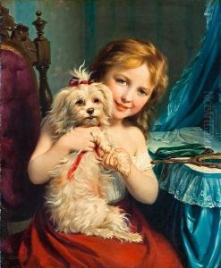 A Young Girl With A Bichon Frise by Fritz Zuber-Buhler