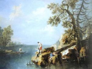 Rybacy Na Skalach Nad Zatoka, Xviii/xix W. by Francesco Zuccarellego