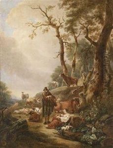 Eine Hirtenfamilie Mit Ihrer Herde In Einer Landschaft by Francesco Zuccarelli