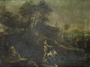 A Fisherman And Other Figures On The Bank