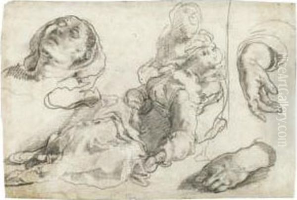 The Virgin Fainting, Supported By One Of The Holy Women, With Subsidiary Studies Of The Virgin's Head And Hands - view 1