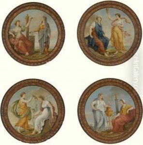 Four Roundels Depicting Classical Figures, Possibly Representing The Four Seasons by Antonio Zucchi