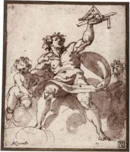 An Allegory Of Architecture: A Male Figure With Two Putti by Jacopo Zucchi
