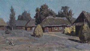 View Of A Village At Night by Stanislaw Zukowski