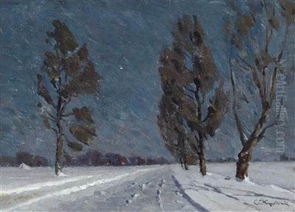 Winter Street At Night - view 1