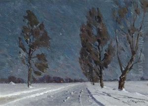 Winter Street At Night by Stanislaw Zukowski