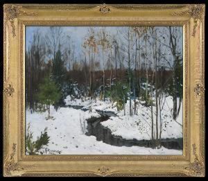 Forest Streem In Winter by Stanislaw Zukowski