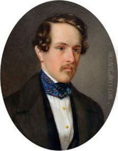 Attribuito/attributed Ritratto Di Uomo Con Cravatta Blu E Gilet Nero by Josef Zumsande