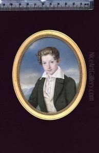 A Boy, Wearing Dark Green Coat, Cream Waistcoat And Pleated White Chemise With Wide Collar