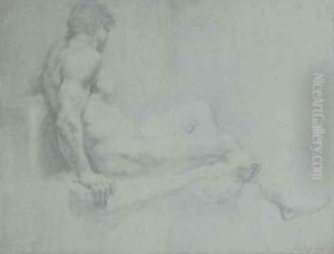 A seated academic nude turning away, in profile to the right