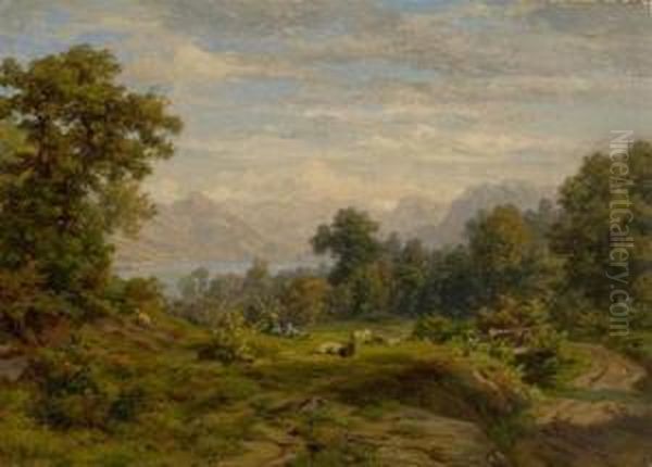 Wooded Landscape With Sheep - view 1
