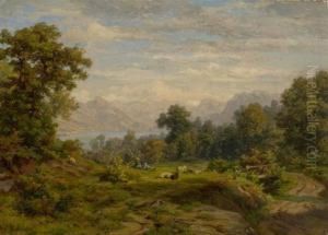 Wooded Landscape With Sheep by Robert Zund
