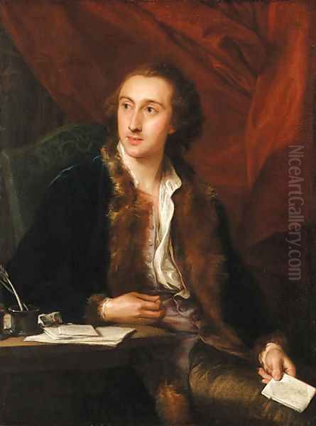 Portrait of a gentleman,three-quarter-length seated,in a fur-lined blue coat - view 1