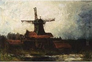 A Windmill In A Polderlandscape by Frederick Willem Zurcher