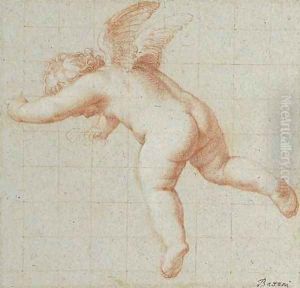 A flying putto, looking down