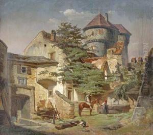 Castle Court-yard In Slovakia. by Franz Bohumir Zverina
