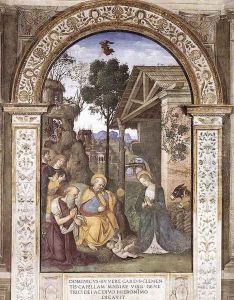 Adoration of the Christ Child c. 1490 by Bernardino di Betto (Pinturicchio)