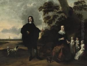 A Group Portrait Of The Van Kuyl Family With Utrecht In The Background