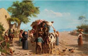 Pferdekutsche Mit Passagieren An Einer Suditalienischentaverne by Abraham A. Zwahlen