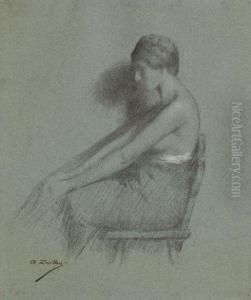 Portrait De Femme Assise De Profil by Augustin Zwiller