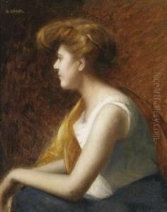 Portrait Of A Young Woman In Profile by Augustin Zwiller