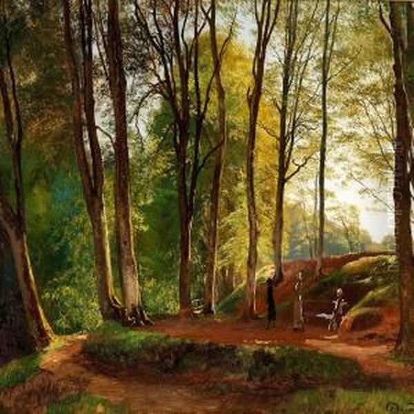 Summer Day In Saeby Skov With Three Young Ladies Strolling - view 1