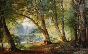 Deer Beside A Lake by Carl Frederick Aagaard