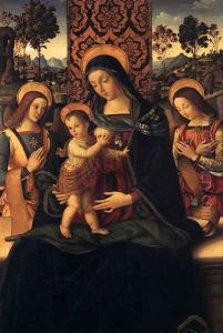 The Virgin and Child with Two Angels 1475-80 by Bernardino di Betto (Pinturicchio)