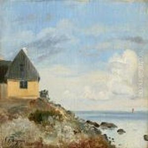 Coastal Scene With Ahouse At A Rocky Coast by Carl Frederick Aagaard
