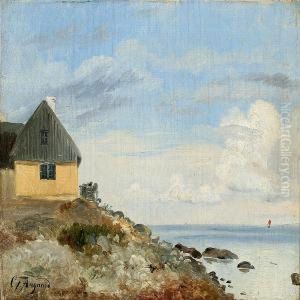 Coastal Scene With A House At A Rocky Coast by Carl Frederick Aagaard