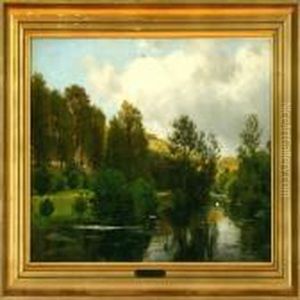 Afternoon Atmosphere At A Forest Lake. Signed And Dated C. F. Aagaard 1864 by Carl Frederick Aagaard