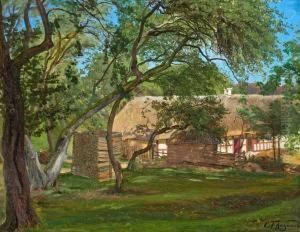 A Sunny Farm Exterior. Signed C.f. Aagaard