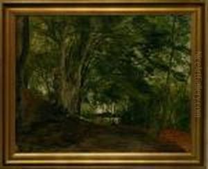 A Study Of A Forest Glade. Unsigned. Inscribed On The Strecher C. F. Aagaard by Carl Frederick Aagaard
