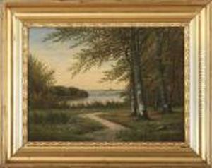 A Lake Side View. Signed C.f. Aagaard. Indistinctly Dated by Carl Frederick Aagaard