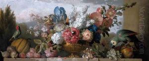 Still-Life of Flowers - Oil on canvas, x 113 cm by Jakab Bogdany