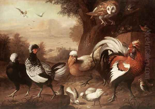 Fowls and Owl, (Baromfiak és bagoly) - view 1
