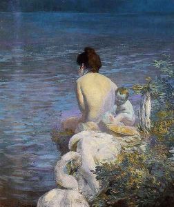 Bather with Child and Swan by the Sea by Paul Albert Besnard