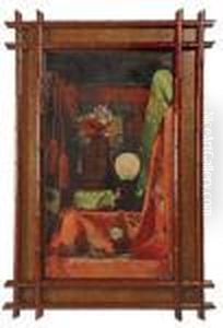 Interieur Japonisant Huile Sur Toilesignee En Haut A Droite. Interieur Japonisant Huile Sur Toilesignee En Haut A Droite.