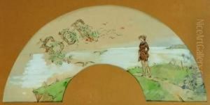 Projet D'eventail, Jeune Femme En Habit De Chasse by Louise Abbema