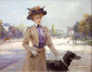 Elegante Et Son Chien, Avenue Du Bois by Louise Abbema