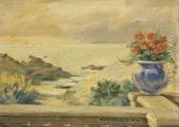 Les Geraniums Sur La Terrasse Devant La Mer - view 1